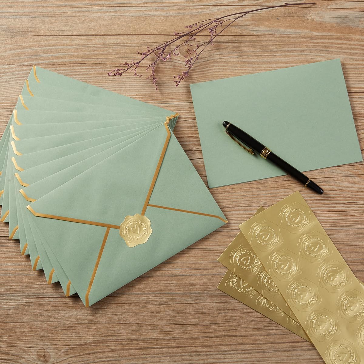 300 Pieces Embossed Gold Foil Stickers Gold Stickers for Envelopes, Wedding Invitations, Christmas Greeting Cards Envelopes (Gold Heart-Love)