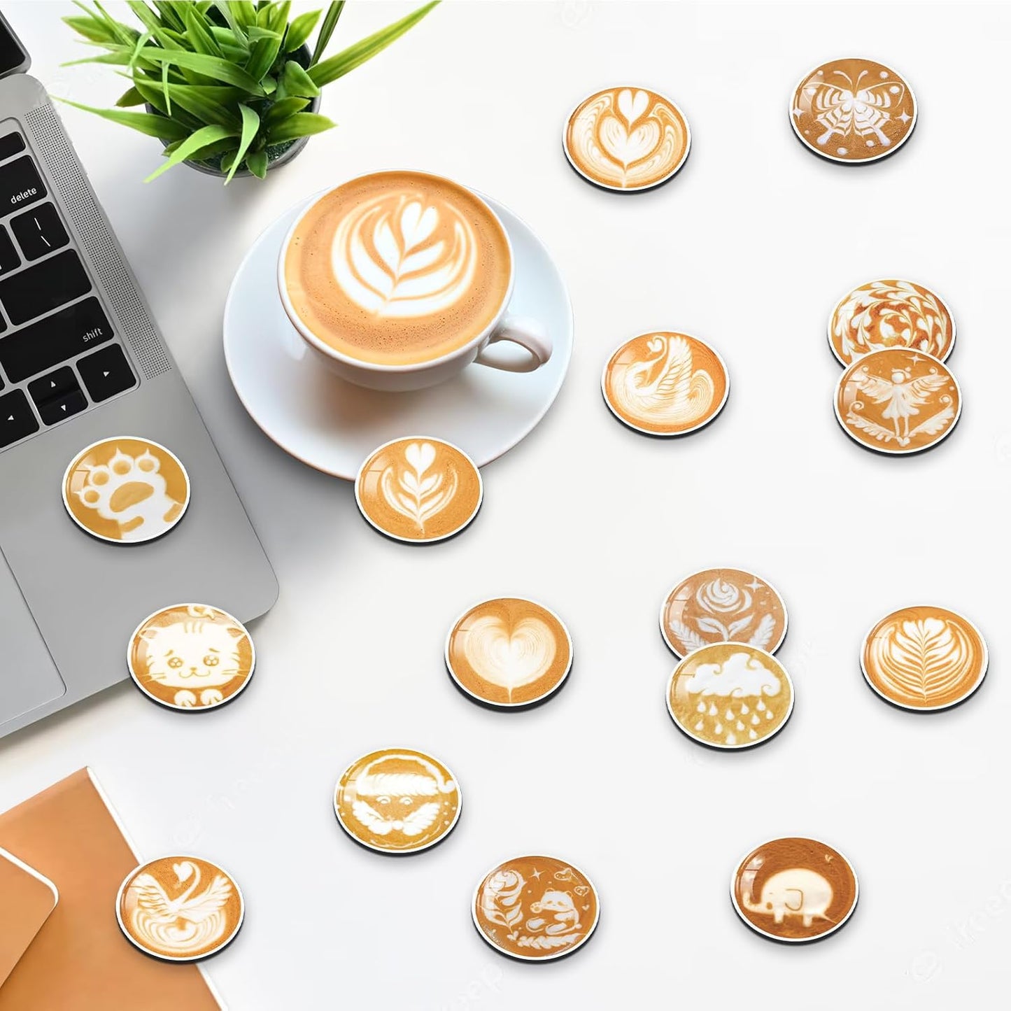 MORCART 16PCS Refrigerator Magnets, Latte Art Fridge Magnets Decoration for Locker Whiteboard Decorative Magnetic Board Cabinets Classroom Office Cubicle School (Latte Art)