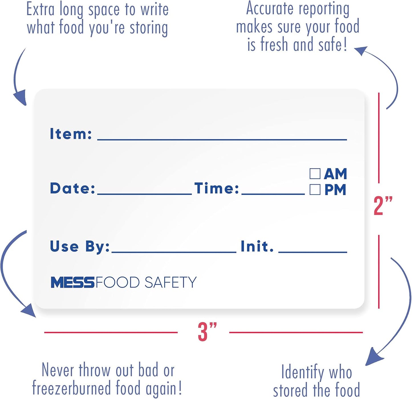 MESS Dissolvable Food Labels, Fill-in, 2x3 300/Roll - Dissolves in 30 Seconds or Less - Removable Pantry, Meal Prep & Food Storage Labels – Canning & Freezer Use