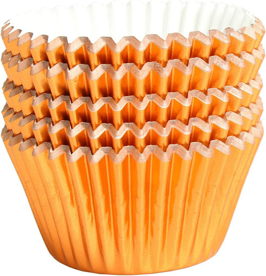 100Pcs Foil Cupcake Liners - Foil Baking Cups for Muffins, Wedding, Birthday, Baby Shower Parties (Orange)