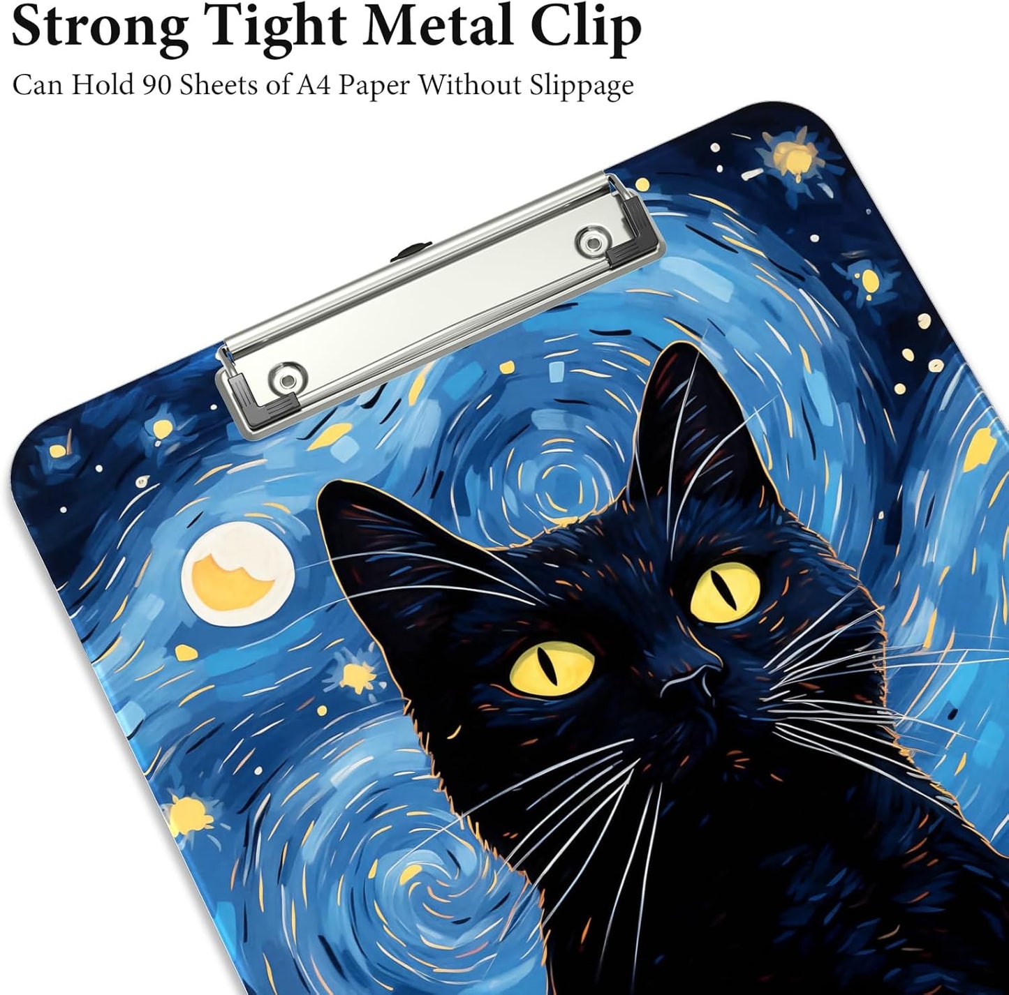 Rimilak Plastic Clipboards with Metal Clip, A4 Letter Size 9 x 12.5 in, Office Decorative for Students Women Men and Kids, Cute Custom Pattern, Starry Sky Cat