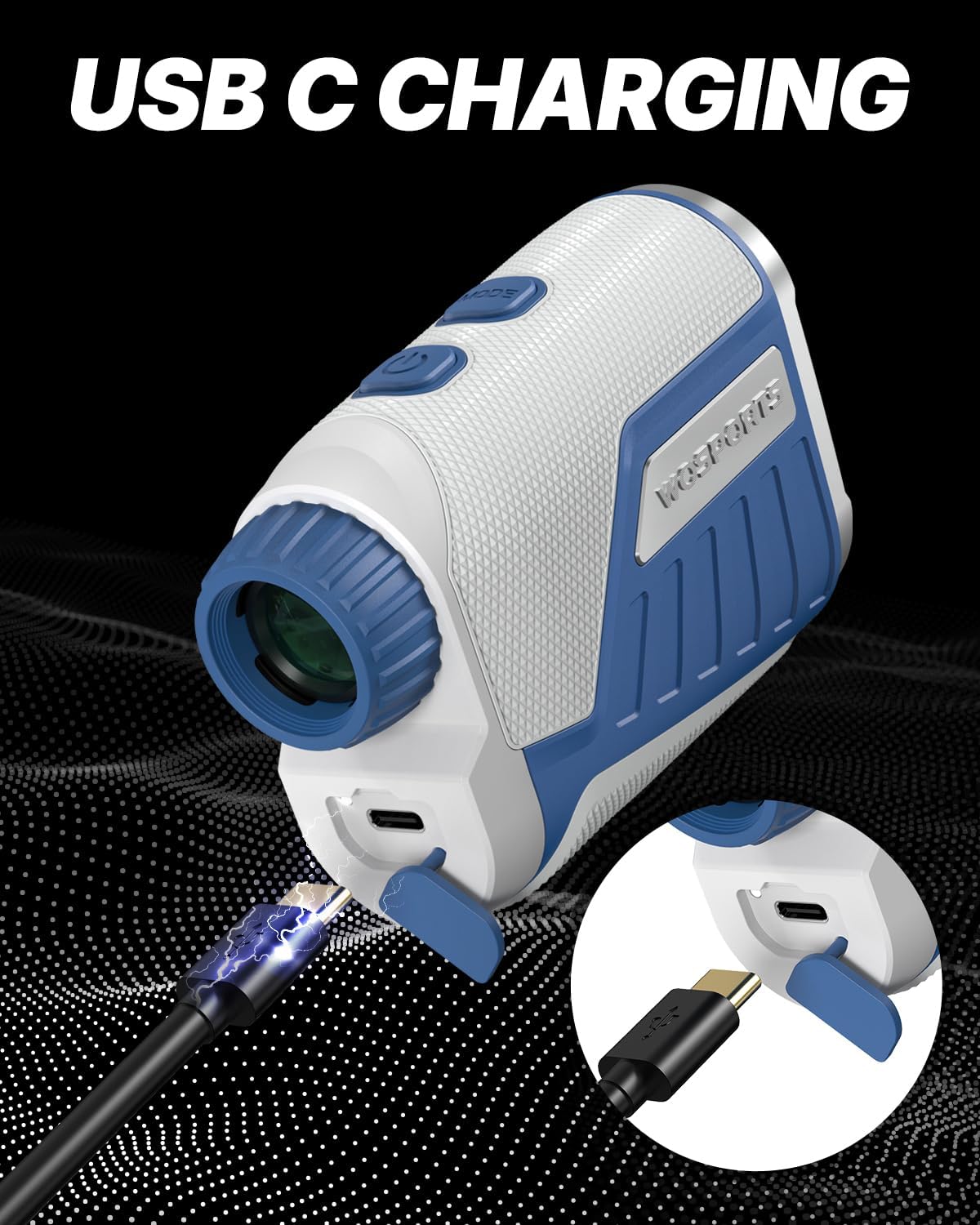 WOSPORTS Golf Range Finder with Slope Switch, 1200 Yards Rangefinder for Golfing & Hunting, ±1yd Accuracy, 0.3s Flag Locking Vibration, Rechargeable, Blue