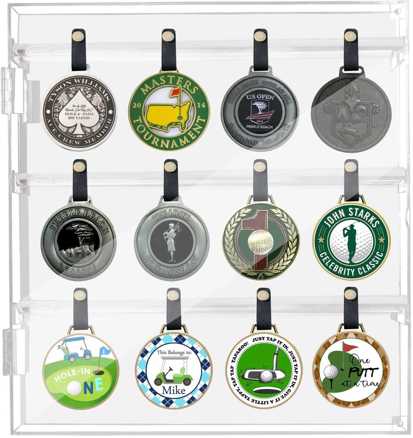 Acrylic Golf Bag Tag Collection Display Case, Clear Golf Bag Wall Mount, UV Protection Golf Ball Holder for Bag, Display Cases for Collectibles with Mirrored, Holds 40 Bag Tags Tabletop Display