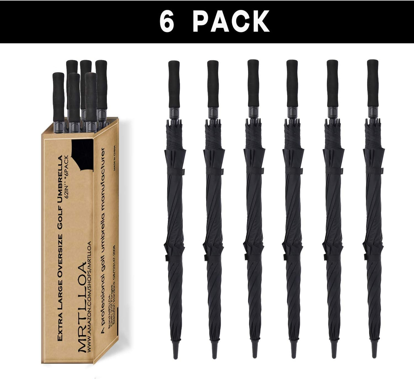 MRTLLOA 6 Pack Golf Umbrella 62/68 Inch Large Oversize Double Canopy Vented Automatic Open Stick Umbrellas for Men & Women