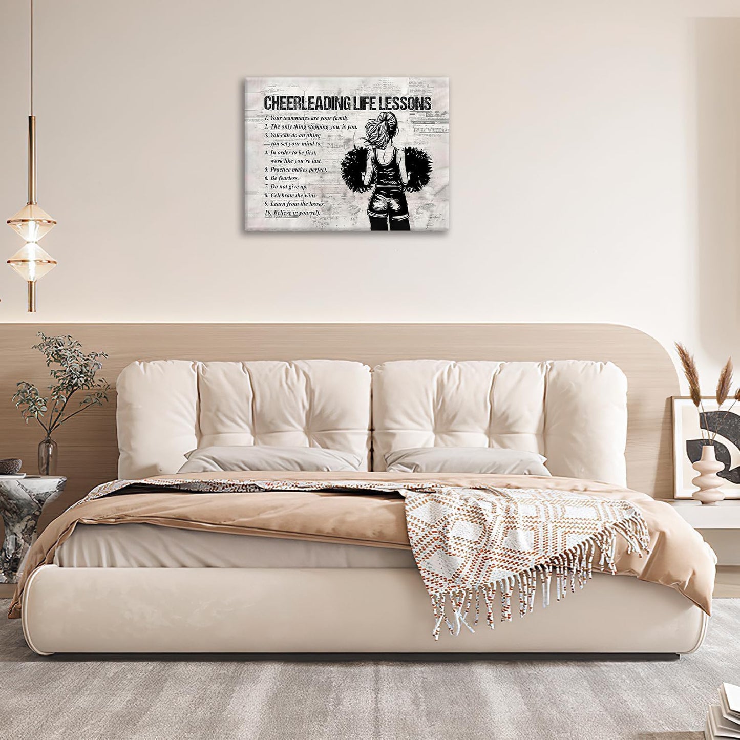 Cheerleading Wall Art Cheerleading Life Lessons Wall Decor Cheerleading Sign Retro Poster Girl Woman Room Decorations Canvas Print Painting Artwork for Bedroom Bathroom Living Room 16"x12"