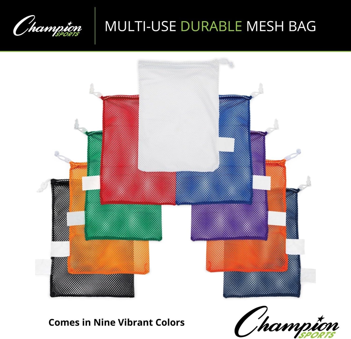 Champion Sports Mesh Equipment Bag – Heavy-Duty Nylon Drawstring Bag with Lock & ID Tag, Breathable Storage Sack for Balls, Swim Gear, Laundry & Toys, Multiple Sizes & Colors