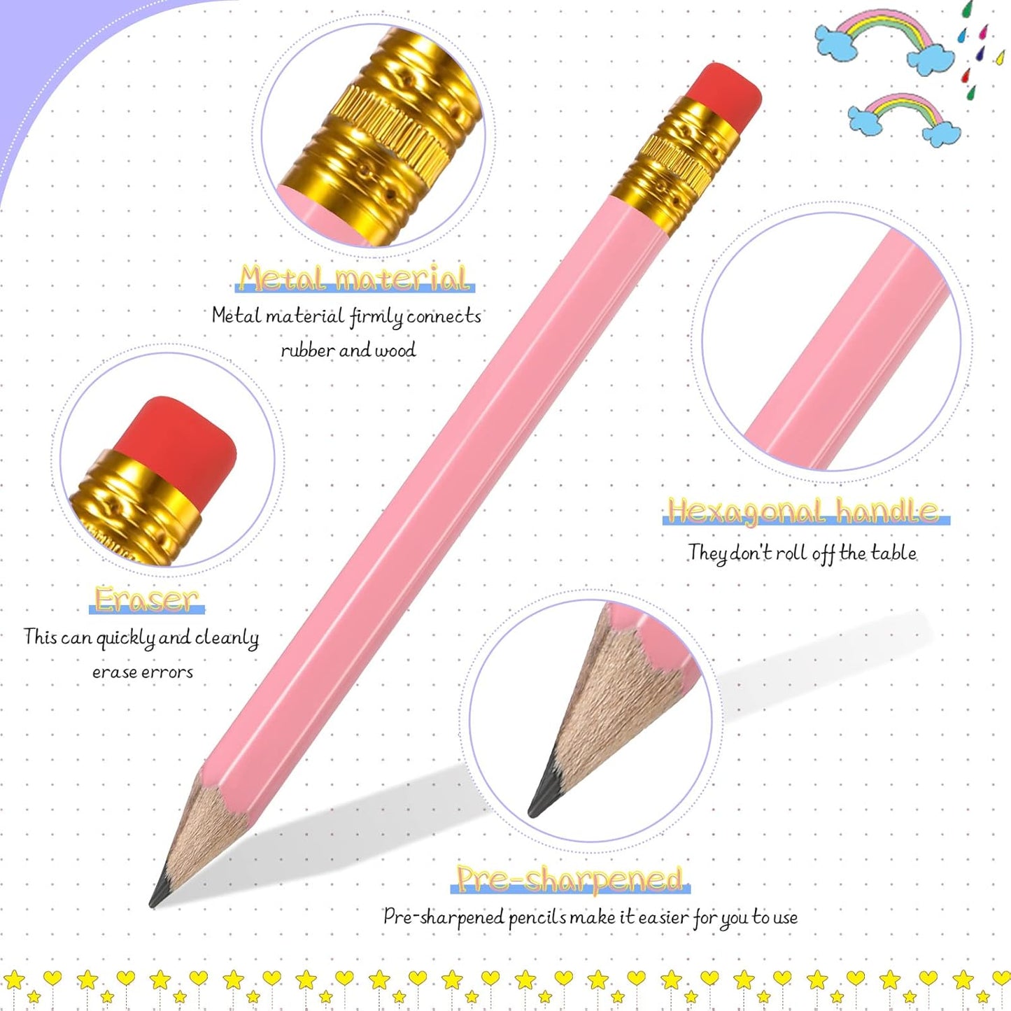 Zonon 24 Pcs Pink Golf Pencils with Erasers Mini Small Pencils Baby Shower Favors Bulk Hexagon Wooden Sharpened Half Graphite 2B for Golf Event, Wedding, Party Game, School, Company, Pew, Pocket