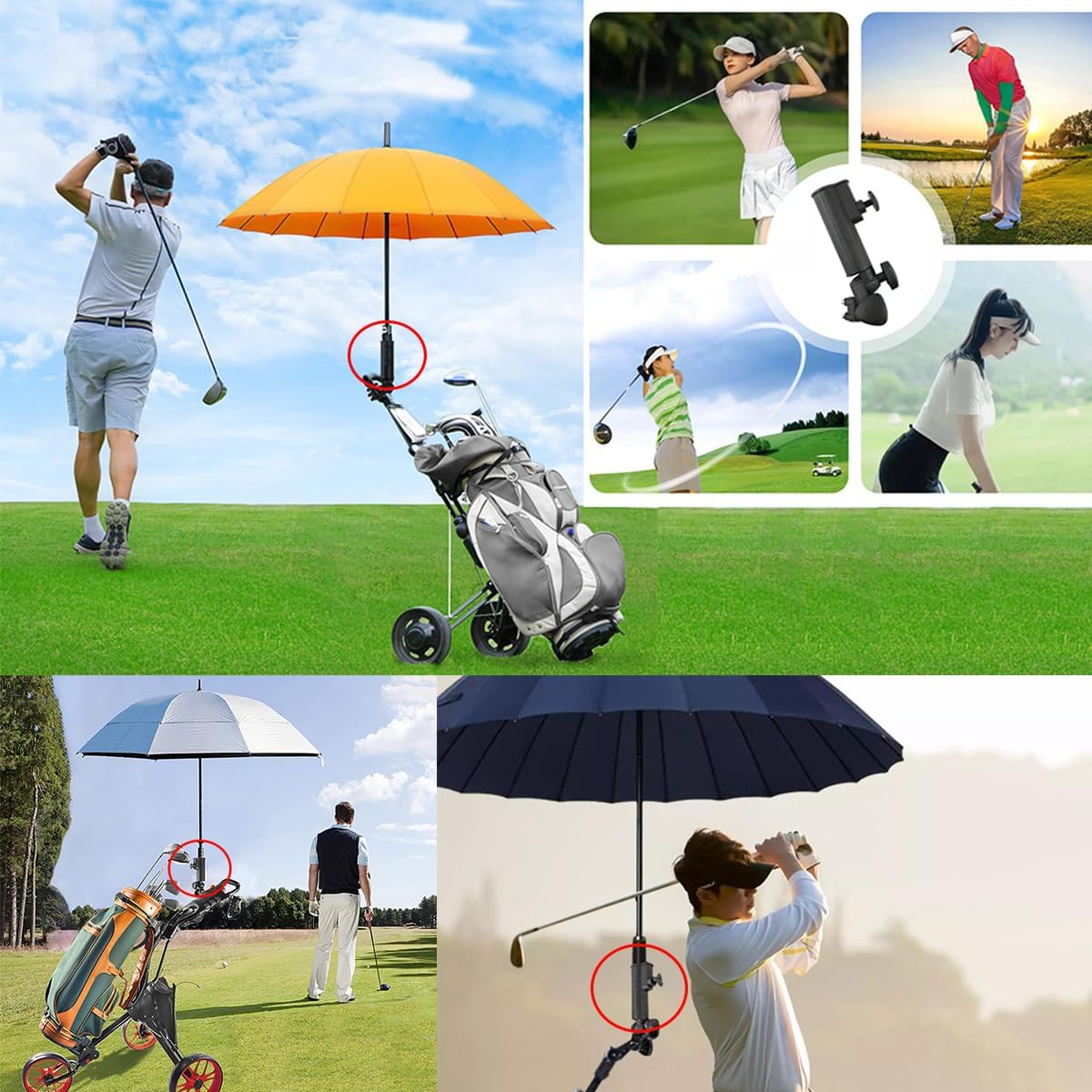 Qiilu Umbrella Holder Universal Umbrella Holder for Golf Push Cart Black Nylon Golf Push Trolley Umbrella Holder Plastic Stand Pull Cart Black