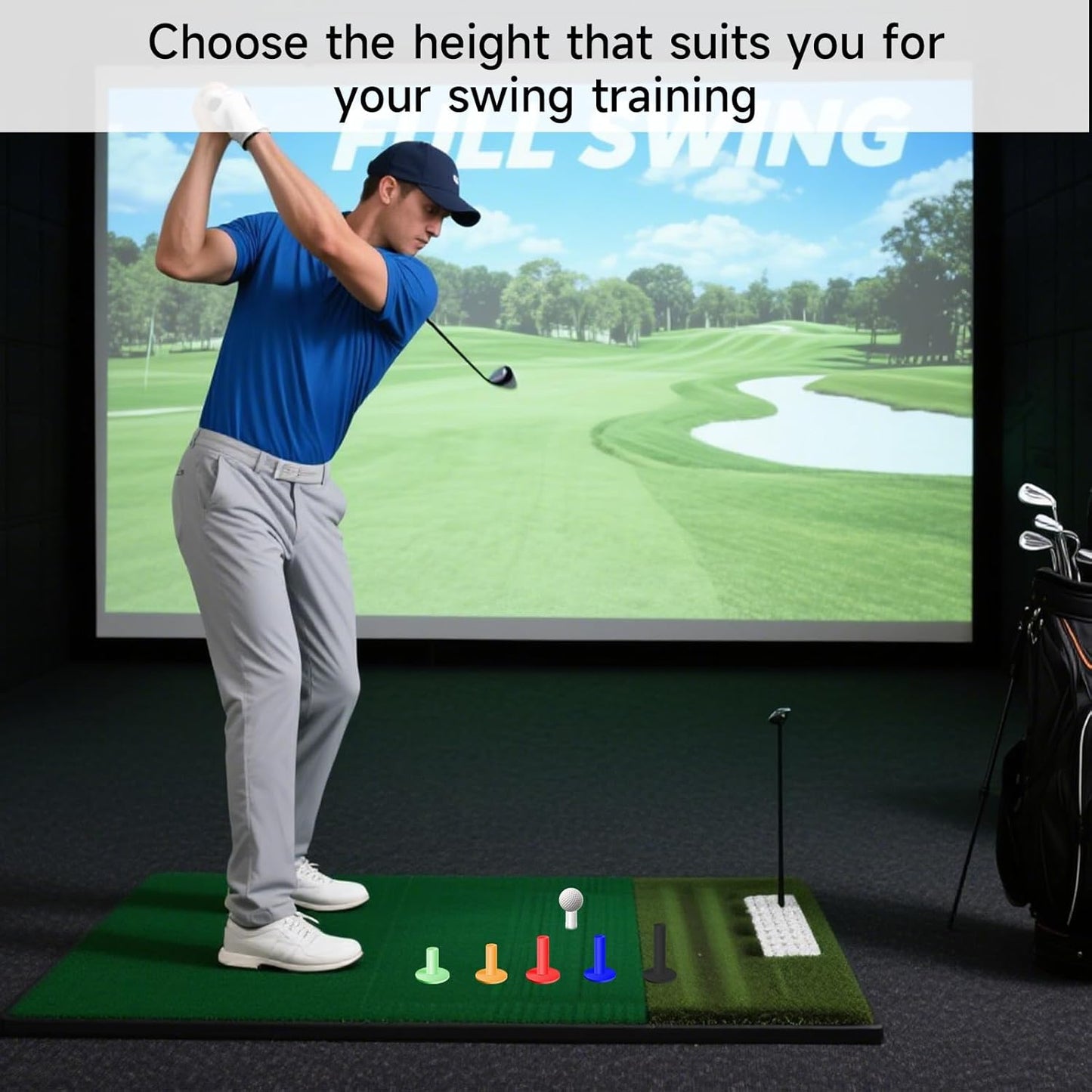 VIVIDLY Rubber Golf Tees for Mats & Driving Range & Golf Simulators - 6 Colors and 6 Sizes for Indoor Outdoor Backyard Home Office