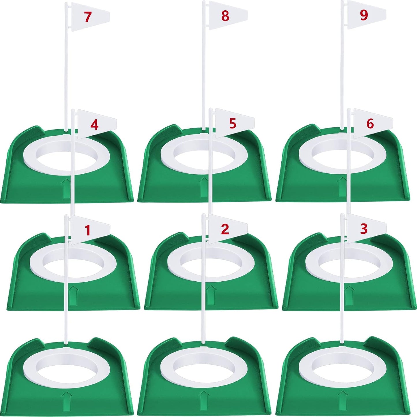 Sotiff 9 Pack Golf Putting Cup and Flag Plastic Golf Hole Training Aids Training Putters for Indoor Outdoor Men Women Office Backyard Garage Accessories