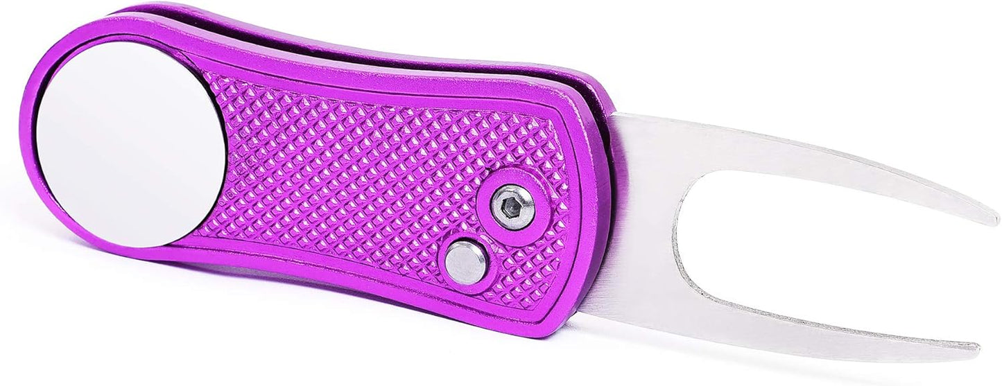 Mile High Life Golf Divot Repair Tool, All Metal Foldable Divot Tool with Pop-up Button & Magnetic Ball Marker