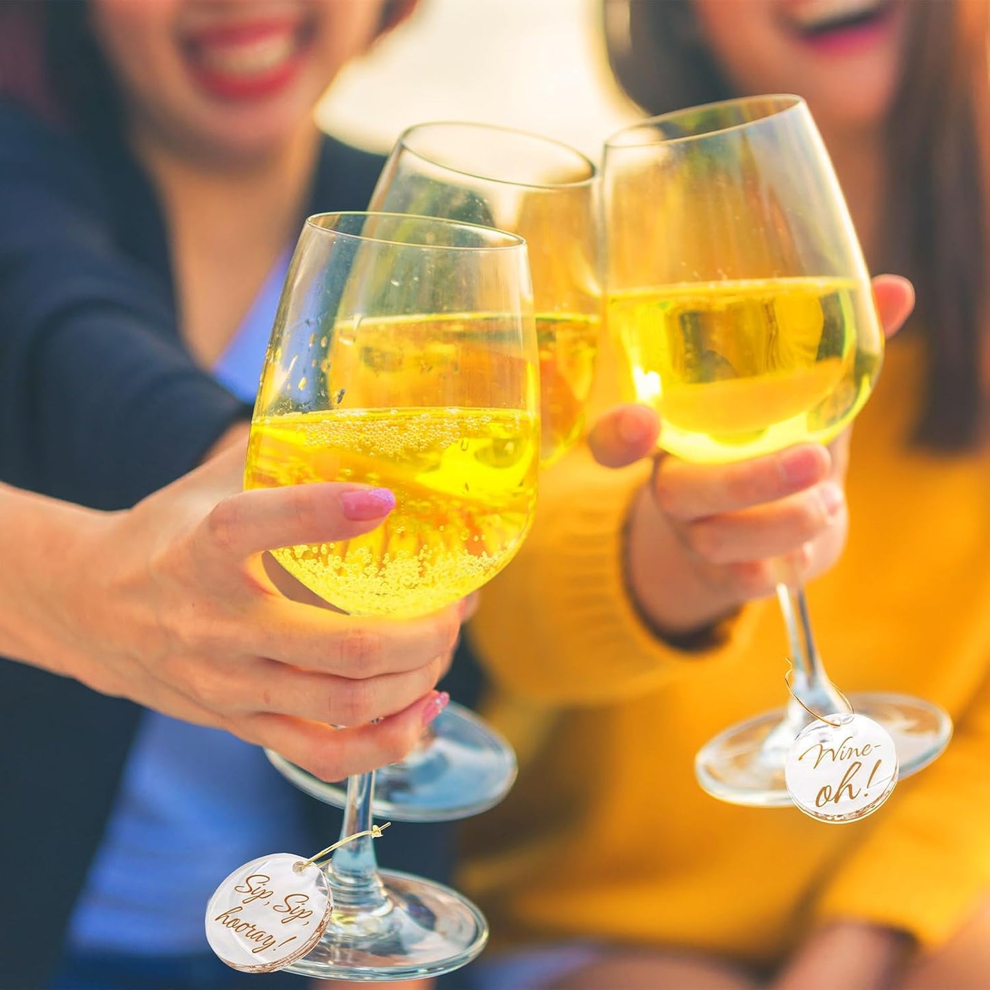 Weysat 24 Pcs Acrylic Thanksgiving Wine Glass Charms with Funny Quotes & Gold Text, Reusable Drink Identifiers Tags with Storage Bag for Birthday Parties Weddings Supplies