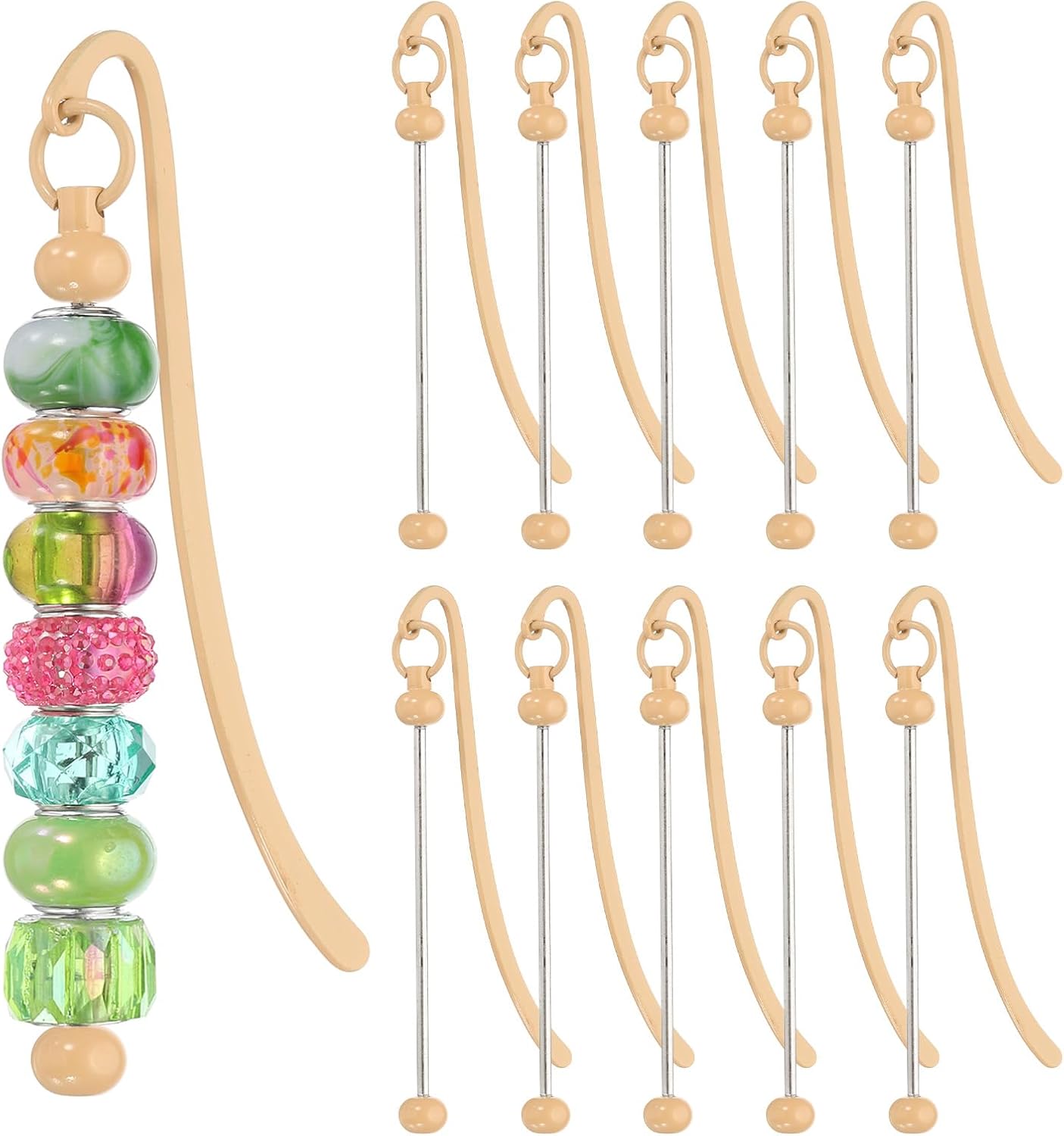 PATIKIL Beadable Bookmarks, 10 Pcs Beaded Bookmark DIY Metal Blank Bar Bulk for Bookmark DIY Making Craft, Beading Pendant Charm, Khaki Color
