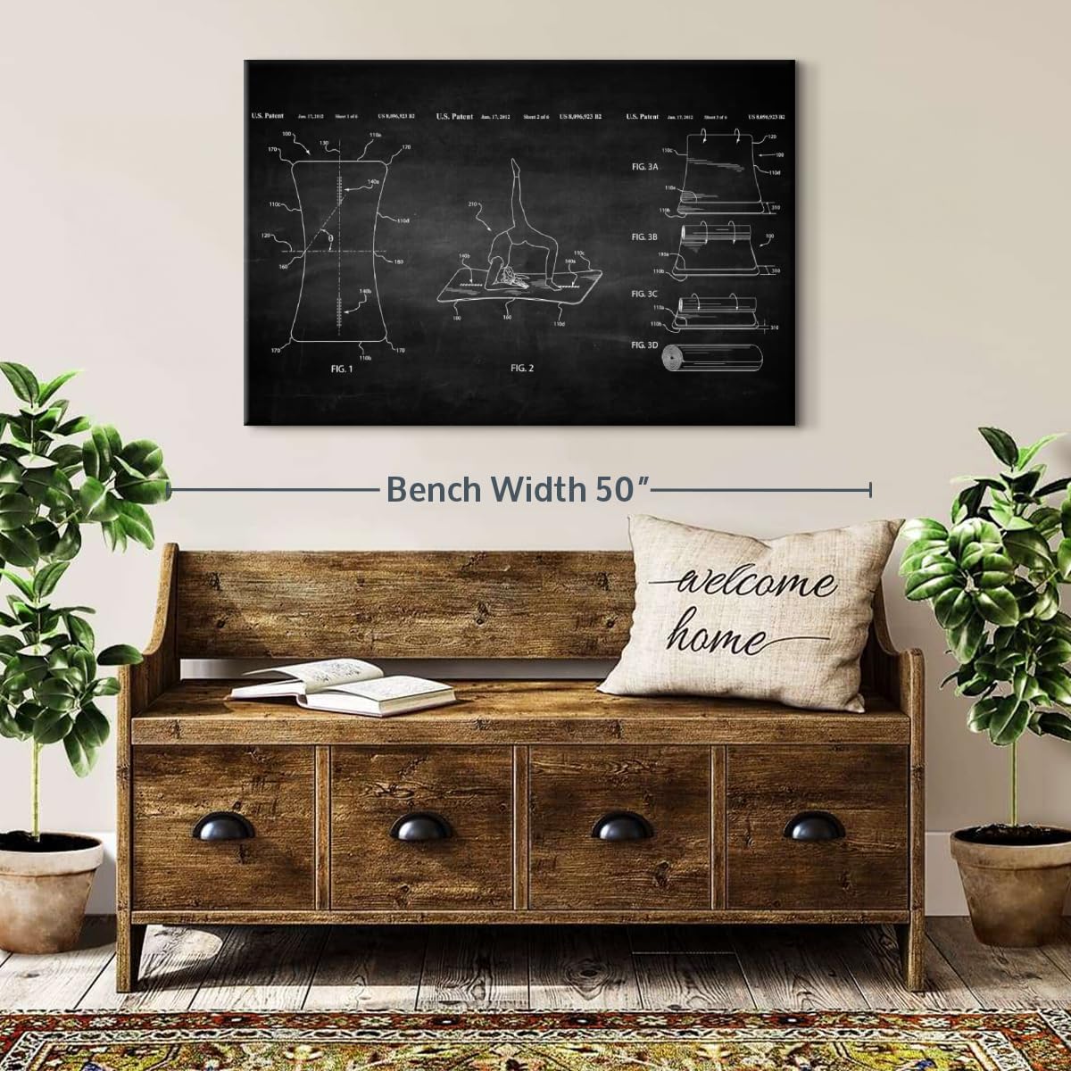 ElephantStock Exercise Mat BW Patent Wall Art - Horizontal Wrapped Canvas - 1-Piece Living Room Wall Decor - Digital Art Patent Canvas Print - Black and White Decor - 39" X 26"