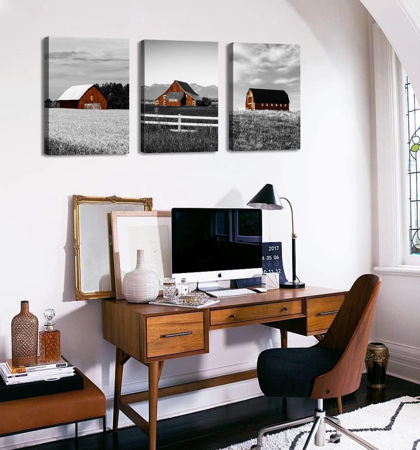 DJSYLIFE Western Wall Decor Farmhouse Barn Vintage Poster Canvas Print 3 Piece Rustic Pictures for Men's Bedroom Home Office Decor 12" Wx16 Hx3pcs