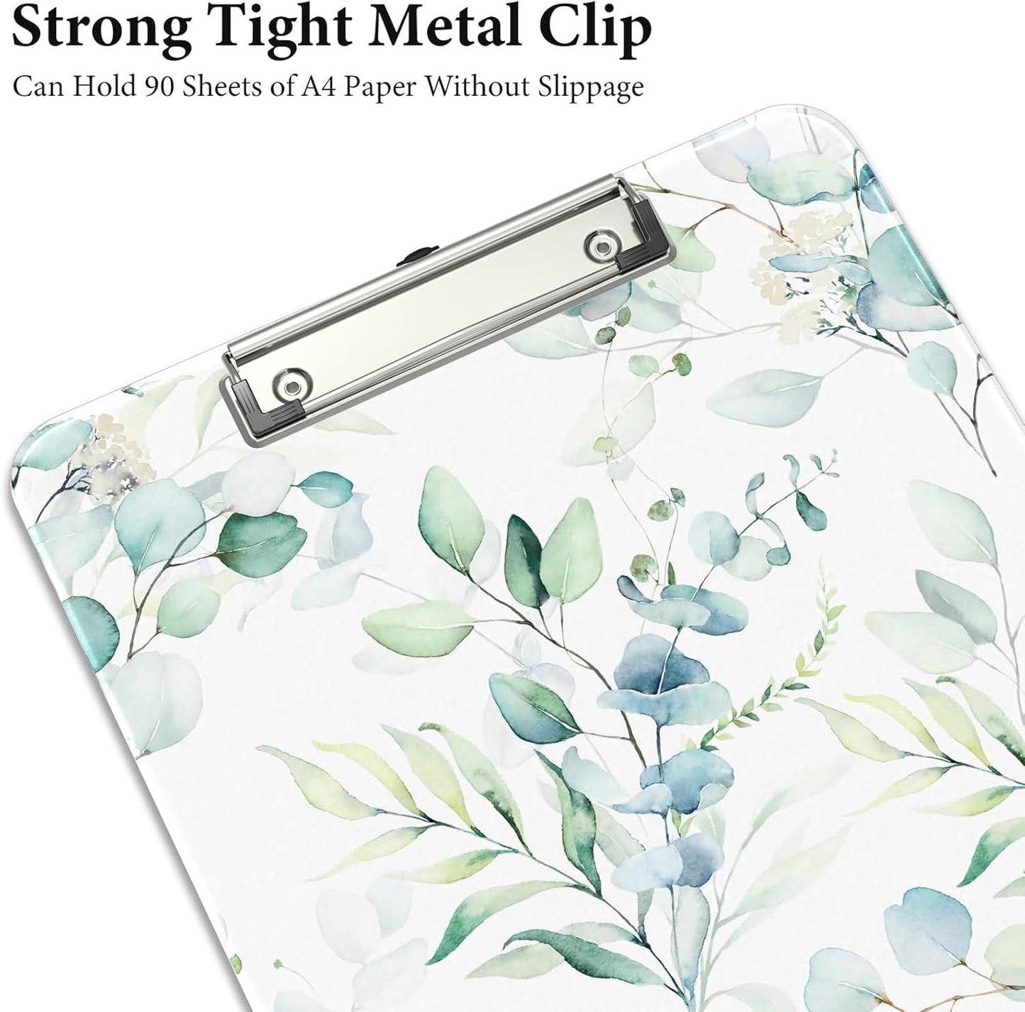Rimilak Plastic Clipboards with Metal Clip, A4 Letter Size 9 x 12.5 in, Office Decorative for Students Women Men and Kids, Cute Custom Pattern, Green Leaves