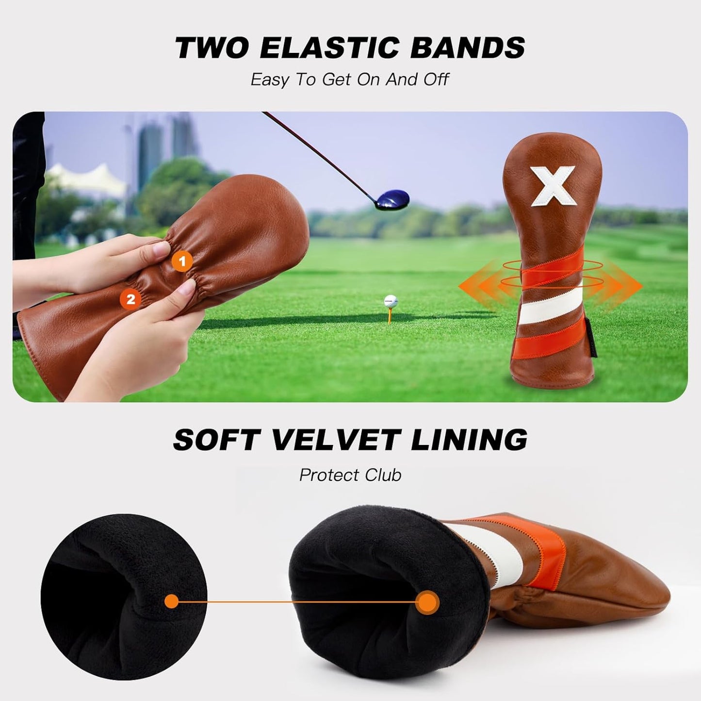 4pcs or 1pc Golf Club Head Covers for Woods, Driver, Fairway, Hybrid – Premium PU Leather with Interchangeable Tags & Magnetic Blade and Mallet Putter Covers