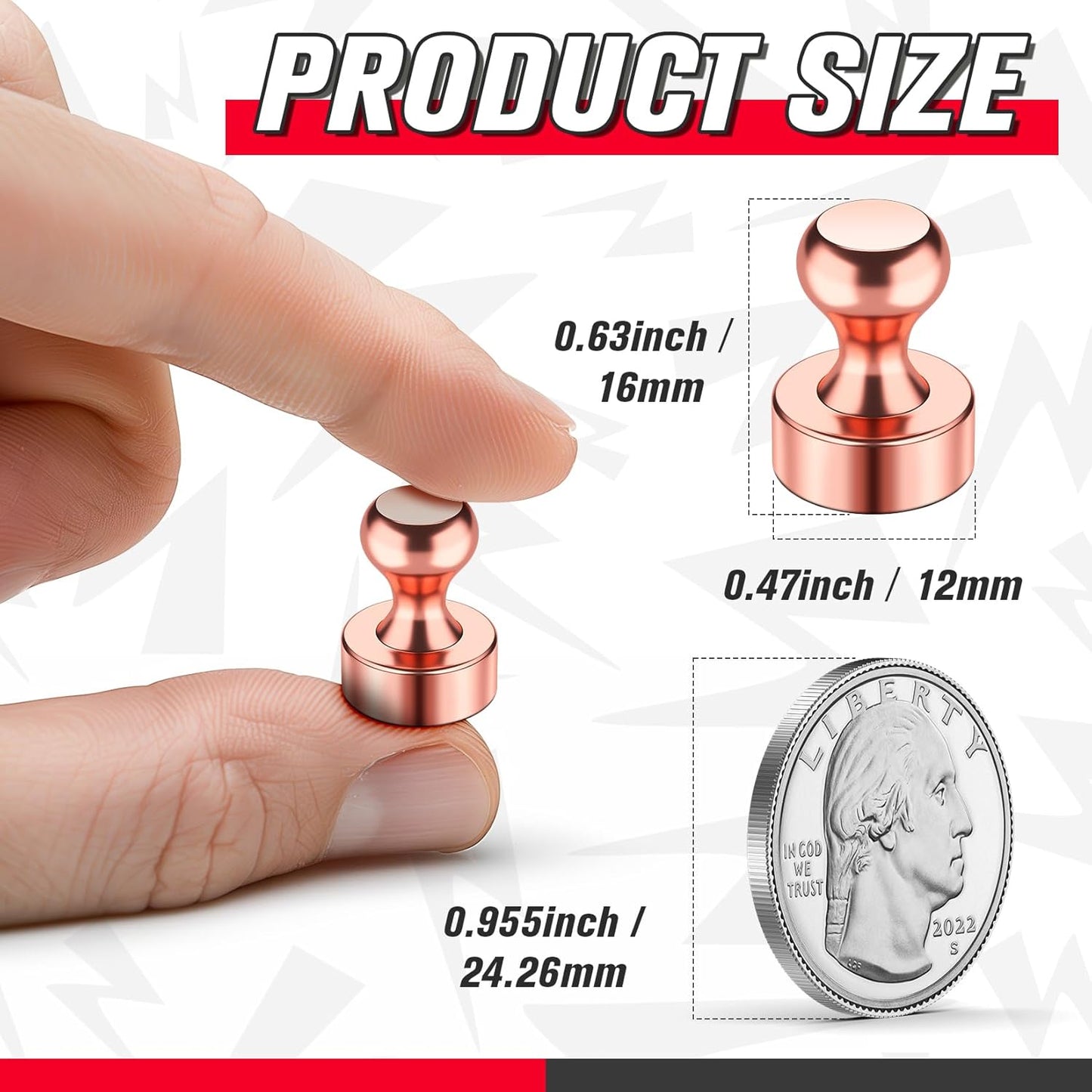 FINDMAG Fridge Magnets, Strong Neodymium White Board Magnets, Small Rose Gold Refrigerator Magnet Adults, Decorative Magnetic Push Pins for Classroom, Office, Kitchen Accessories, Home Decor, 14 Pack