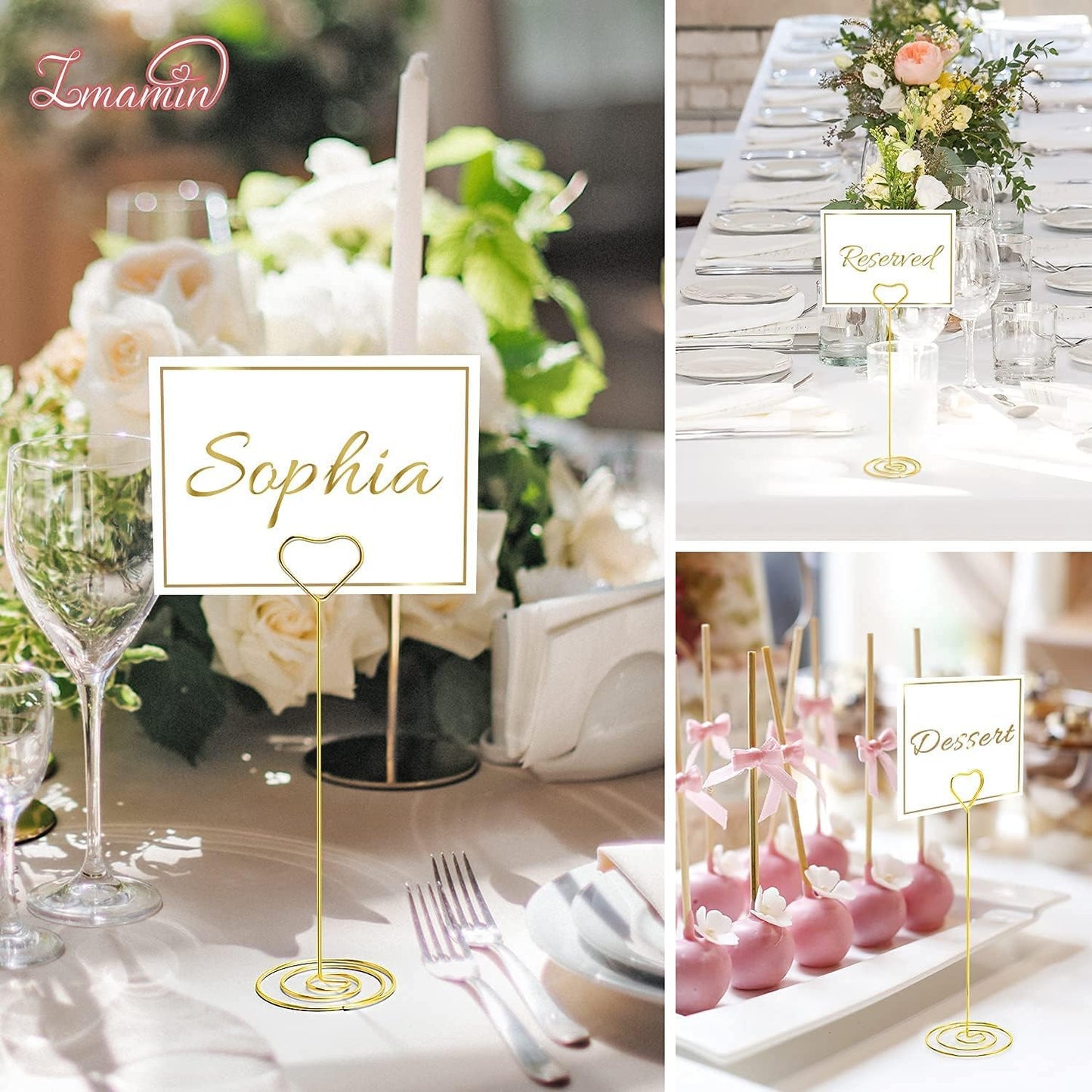 16pcs Place Card Holders, 8.75 Inches Tall Table Number Holders, Gold Picture Holder for Tables with Heart Shaped Clip for Wedding, Photos, Food Signs, Memo Notes, Restaurant, Birthday