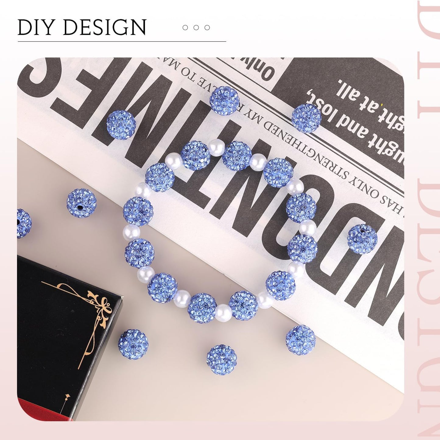 150 pcs 10mm Rhinestone Beads for Jewelry Making, Light Blue Shiny Round Shamballa Disco Beads Bulk, Sparkle Crystal Clay Christmas for Bracelet Baseball Necklace Earring Crafting and DIY