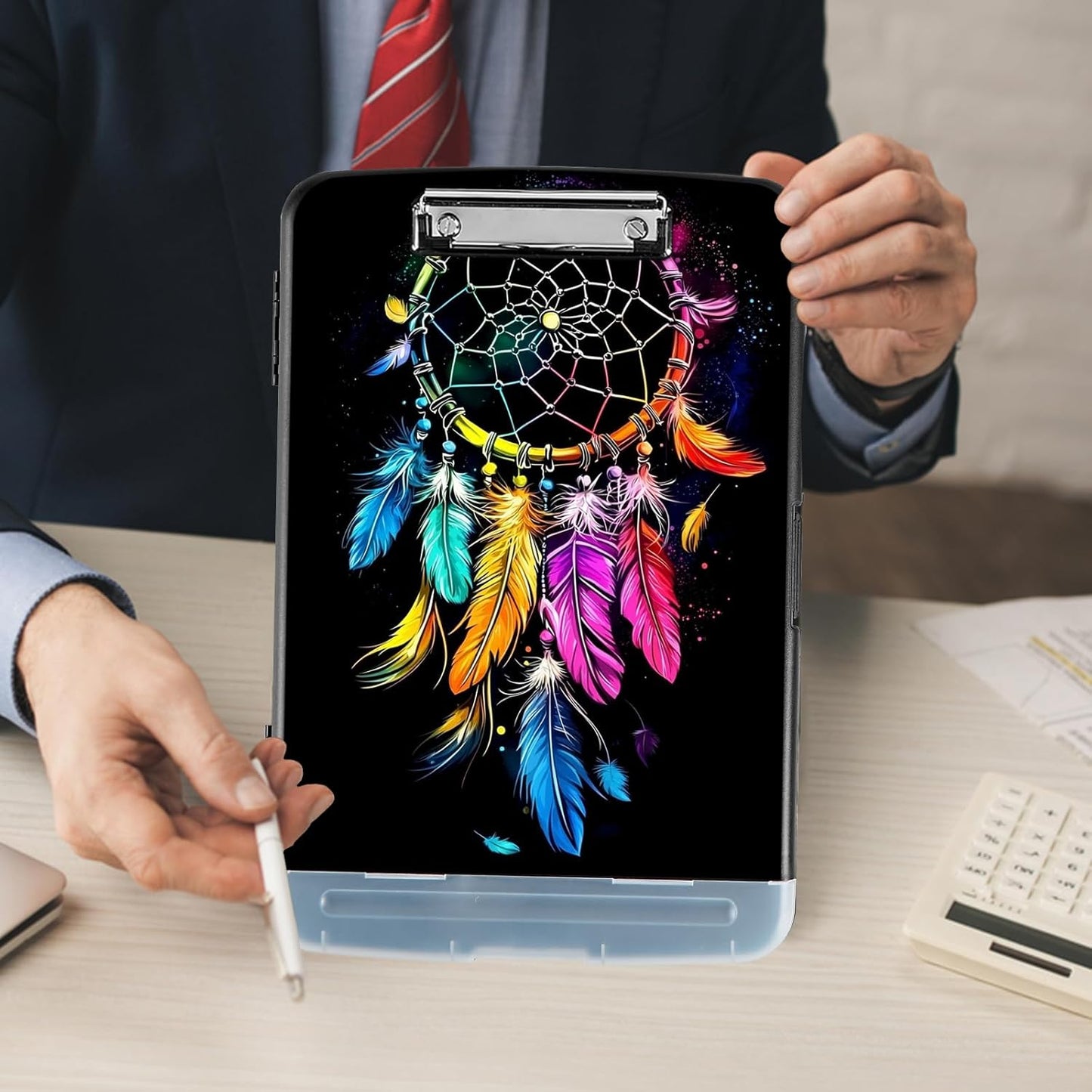 Clipboard with Storage - Large Capacity,Nursing Clipboard with Pen Holder,Heavy Duty,Plastic Side-Opening Folder for Teacher,Nurse - Dream Catcher