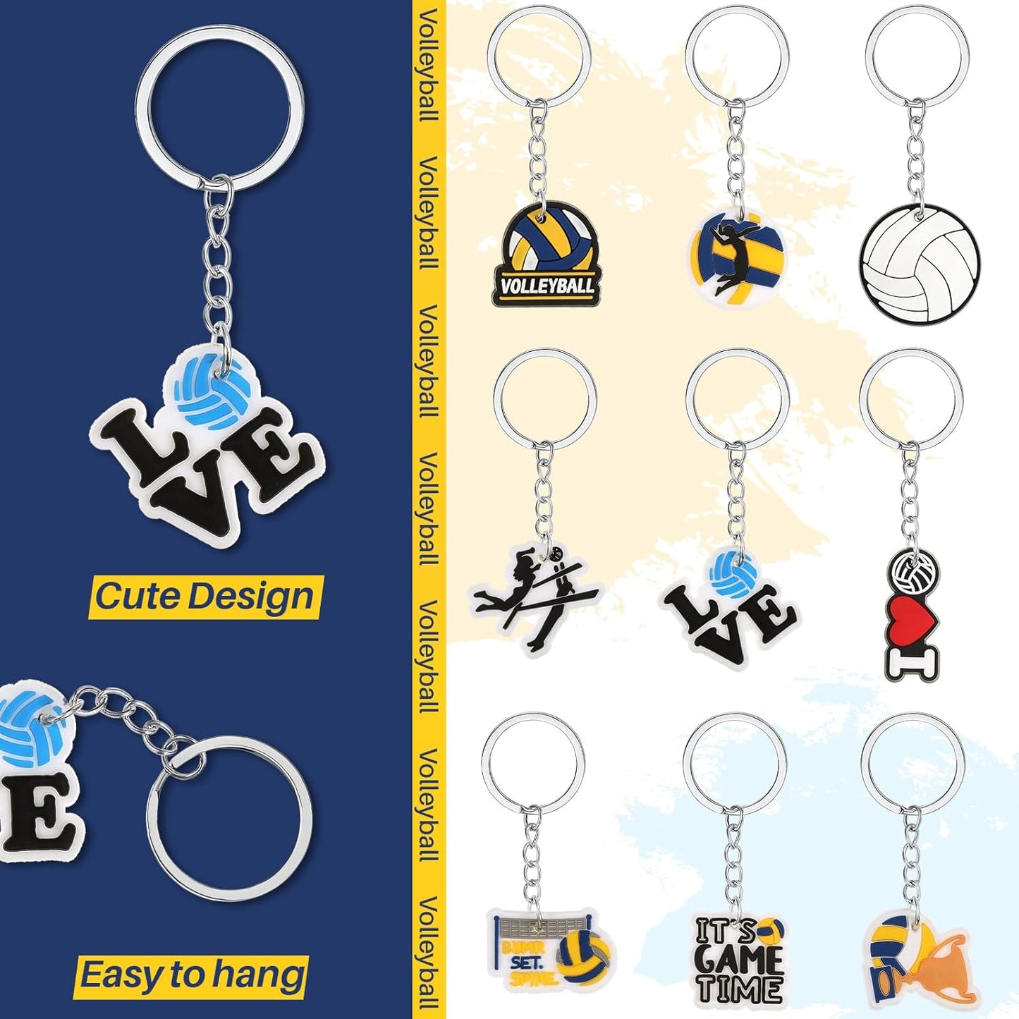 Batiyeer 36 Pack Volleyball Keychains Bulk Party Favors Sports Ball Key Chains Funny Keyring Gifts for Birthday Supplies