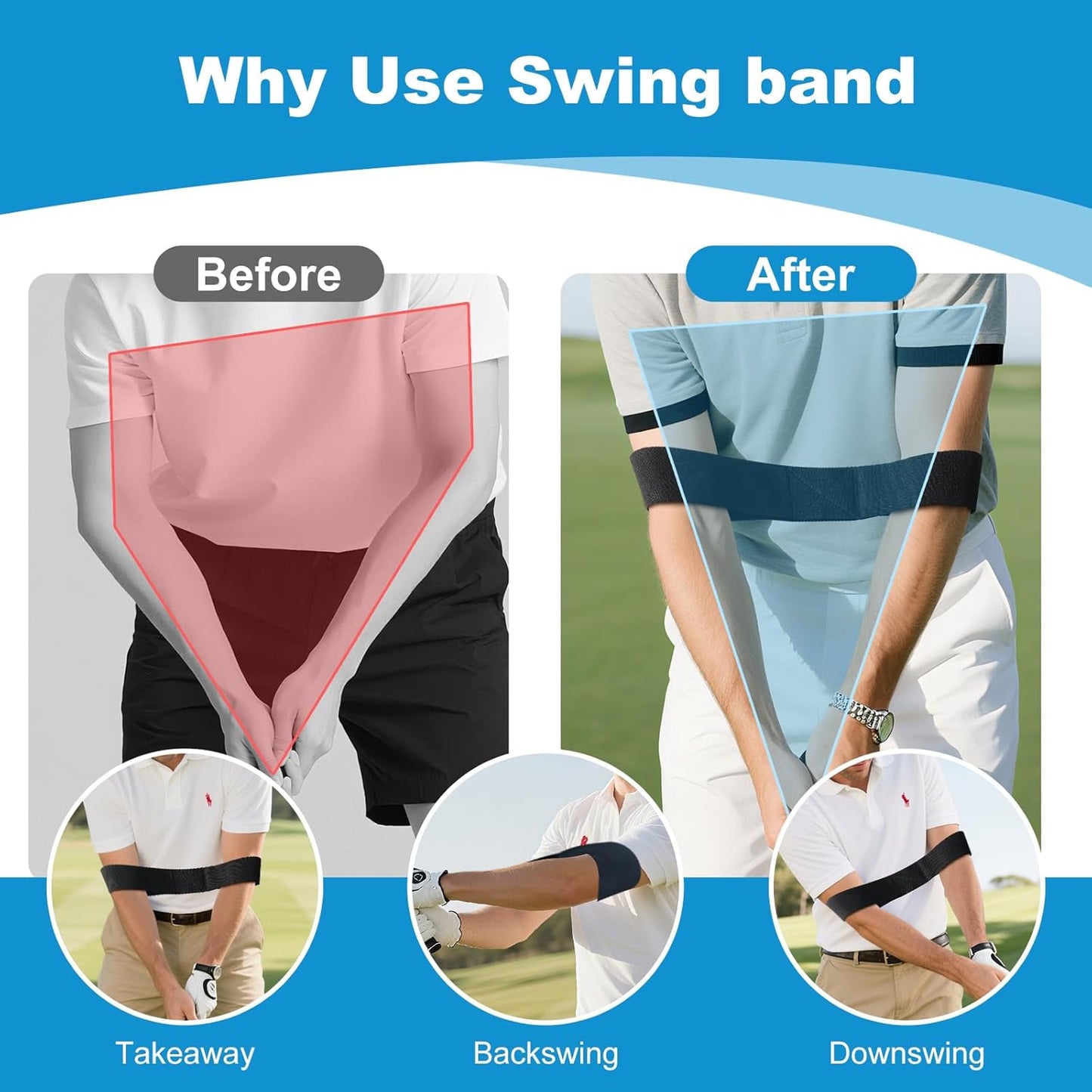 Golf Grip Trainer with Swing Band, Lightweight Ergonomic Training Aid for Grip Strength & Swing Technique, Build Muscle Memory for Beginners to Advanced Golfers (Indoor/Outdoor)
