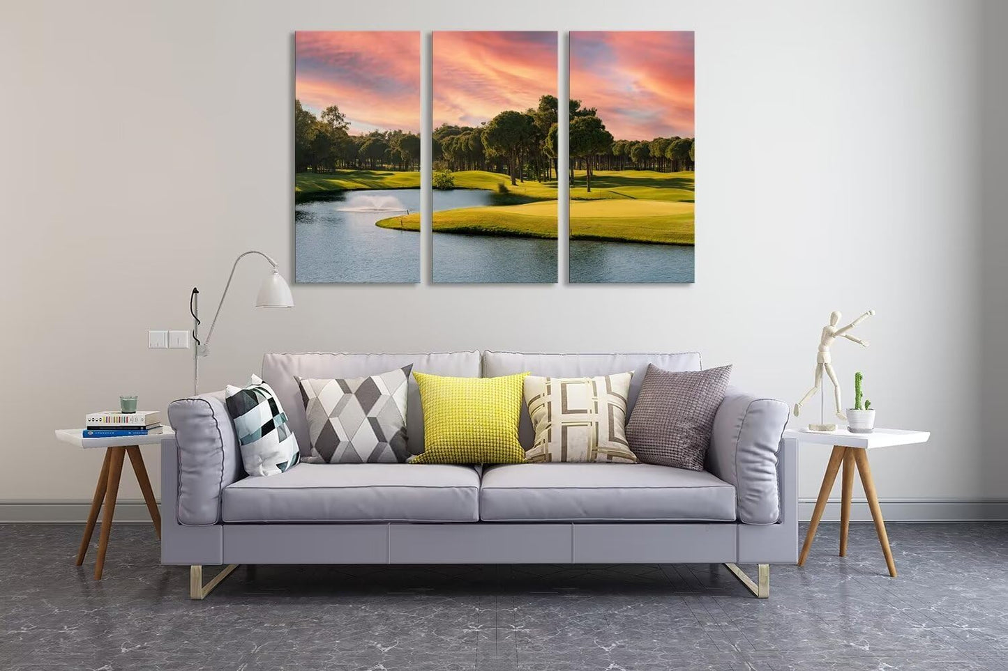 Sunset Golf Course Canvas Wall Art for Living Room Bedroom Bathroom Home Decorations Golf Wall Decor for Office Framed Artwork Canvas Prints Ready to Hang(12''W x 24''H x3)