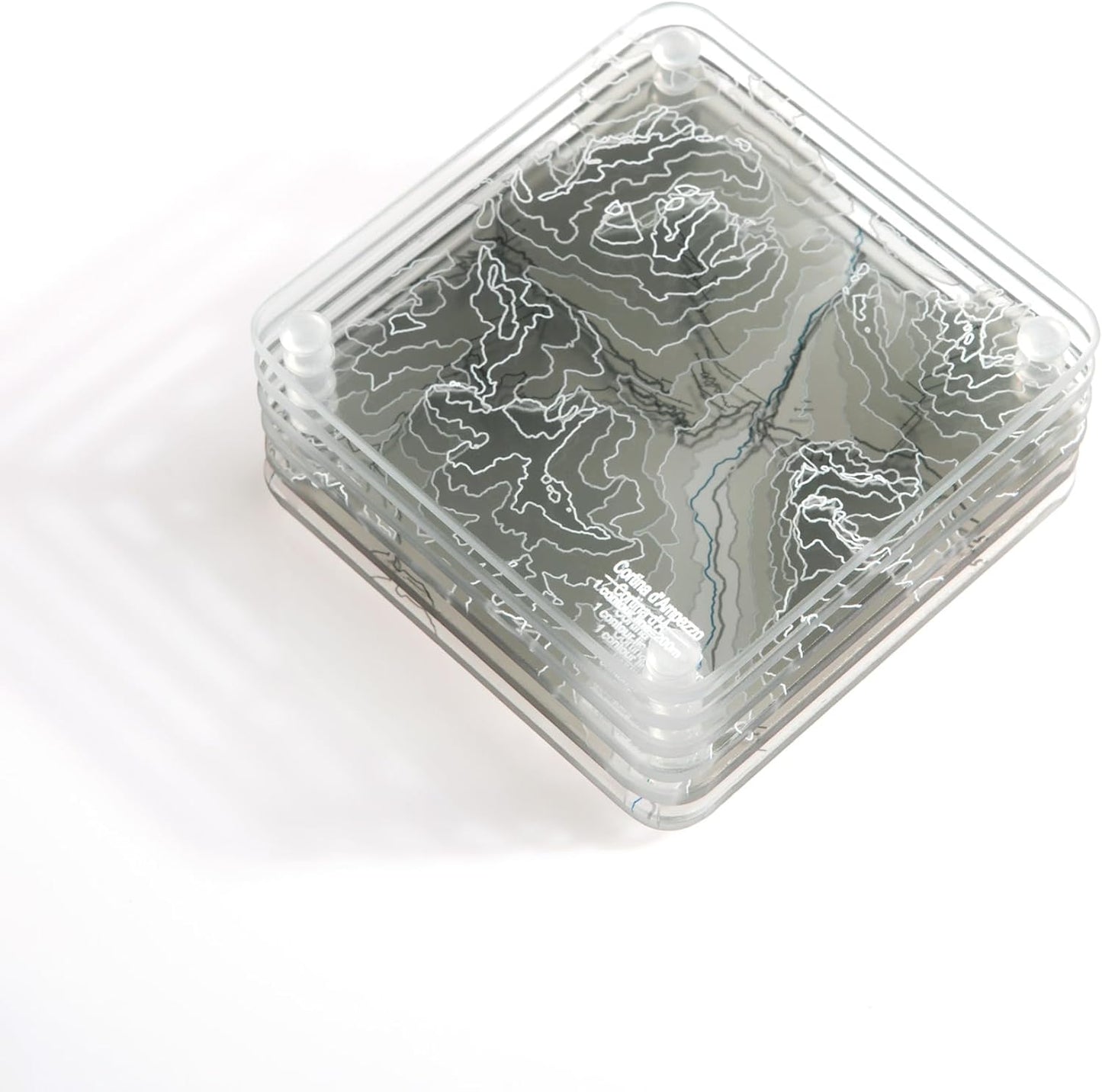 Cortina d'Ampezzo, Italy 3D Contour Map Glass Drink Coasters of Mountains, Ski Resort, Set of 6 with Holder, Housewarming Birthday Gifts, Home Decor