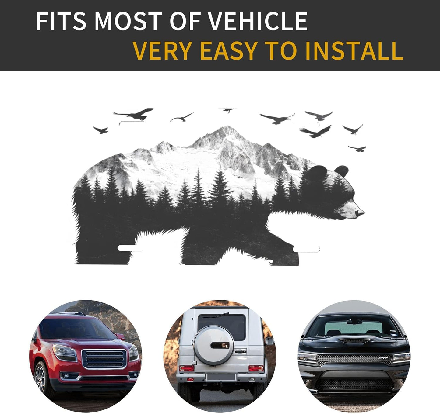 Front License Plate for Car Designs Black Forest Bear Eagle Stainless License Plate Cover Holder for Men Women Metal Aluminum Decorative Accessory Vanity Tag Standard 6 X 12 inch (4 Holes)