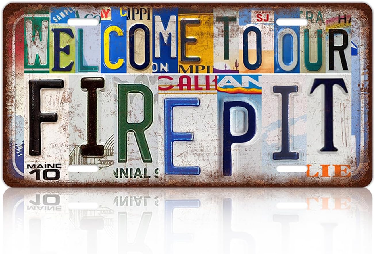 Vintage Welcome License Plate Welcome To Our Fire Pit Wall Decor Metal Tin Sign For Bar Home 12 x 6 Inches