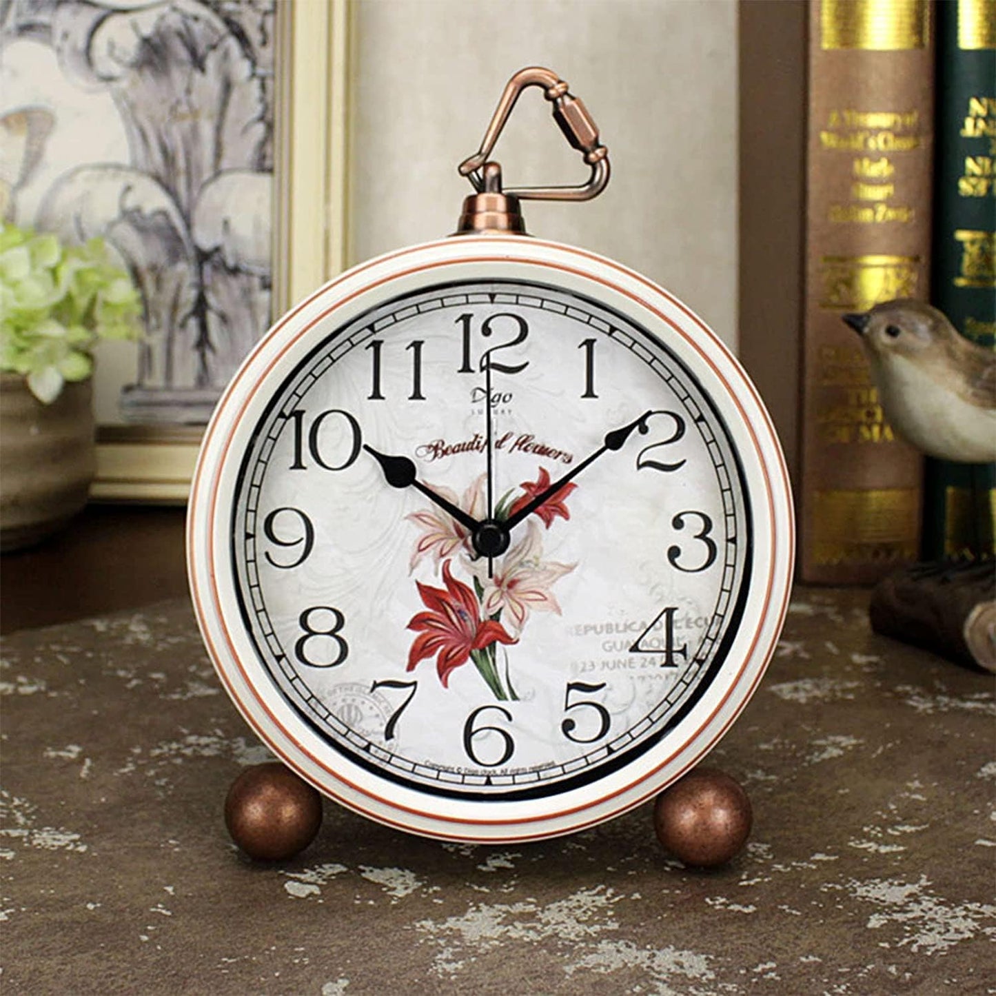 Maxspace Classic Vintage Clock - Elegant and Decorative Analog Clock,Silent Non-Ticking Clock with Distressed Metal Frame for Office, Living Room or Bedroom