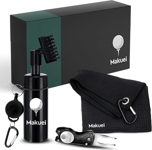 Makuei Golf Water Brush with Golf Towel and Divot Tool - Durable Golf Kit - Elevate Your Golfing Performance Today with Our Golf Cleaning Kit - Best Golf Gift for Golfers