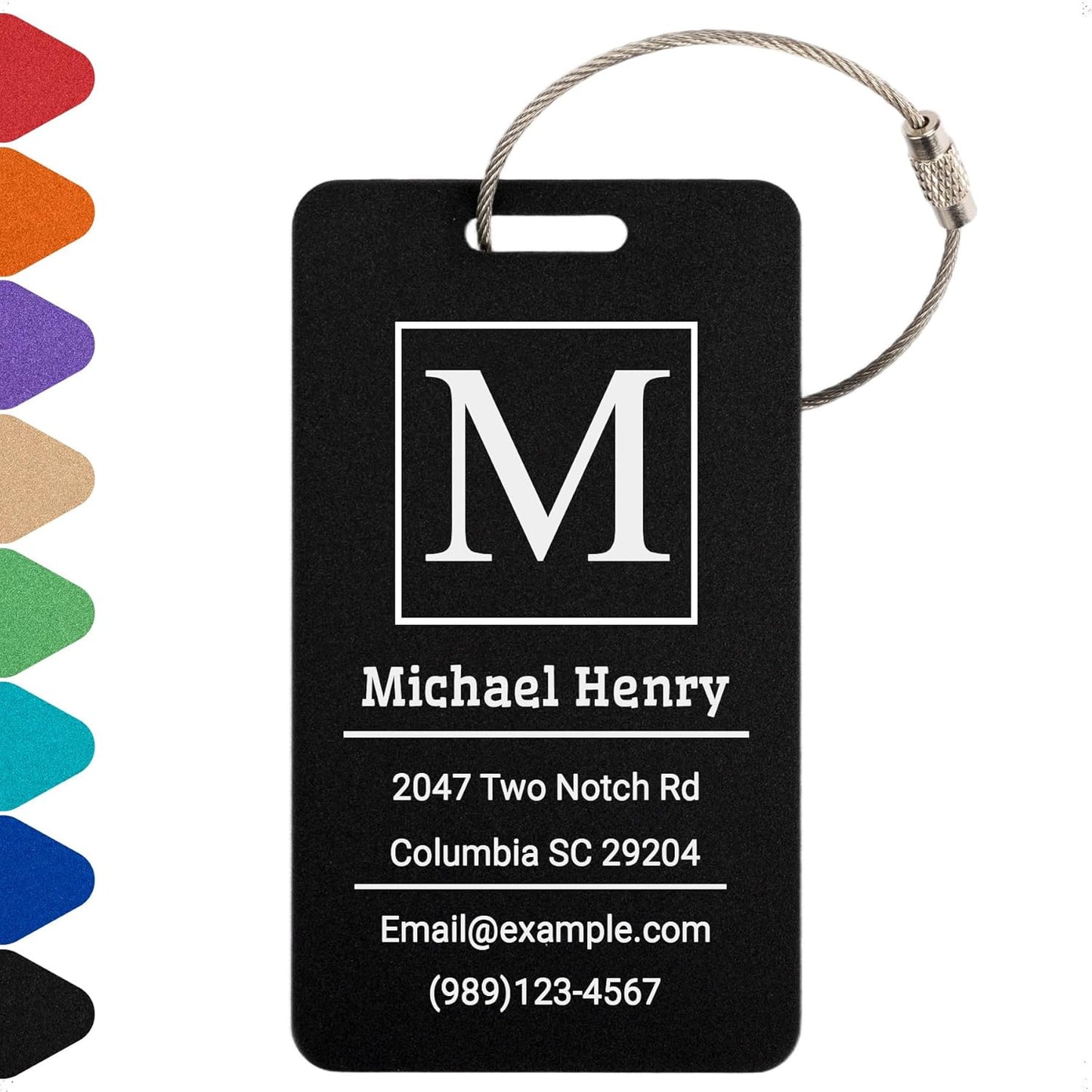 Personalized Luggage Tags for Suitcases Custom Metal Name Tags for Backpacks Bags Travel - Vertical (Black)