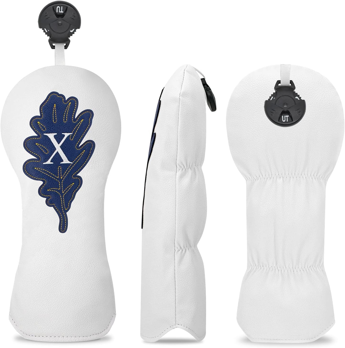 Golf Maple Leaves Head Cover Golf Club White Leather Headcovers Set Fits Driver Fairway Wood Hybrid Utility Putter Iron Wedge Headcover.