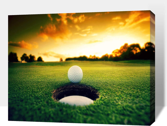 Sport Canvas Wall Art, Golf Wall Art Painting Prints for Living Room Wall Decor, Golf Ball Near Hole Landscape Poster Picture for Bedroom Decor, Framed Artwork for Office Home Decor 24x36 Inches