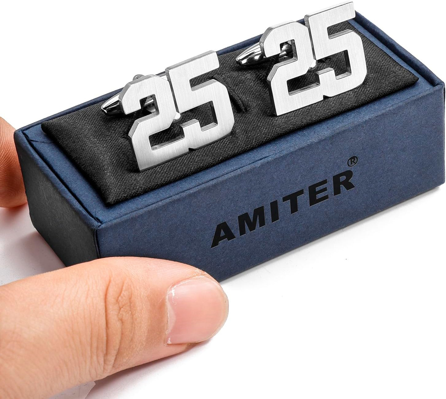 AMITER Mens Cufflinks with Number, Classic Silver Personalized Cuff Links for Men, Sport’s Day Casual or Formal Shirts