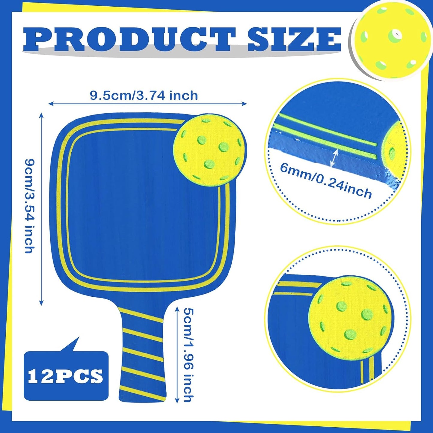 Hushee 6 Pcs Dinkball Drink Coasters Wood Coasters Set Paddle Shape with Handle Funny Gift for Women Men Sports Lovers Fans Party Favors Decorations (Blue)