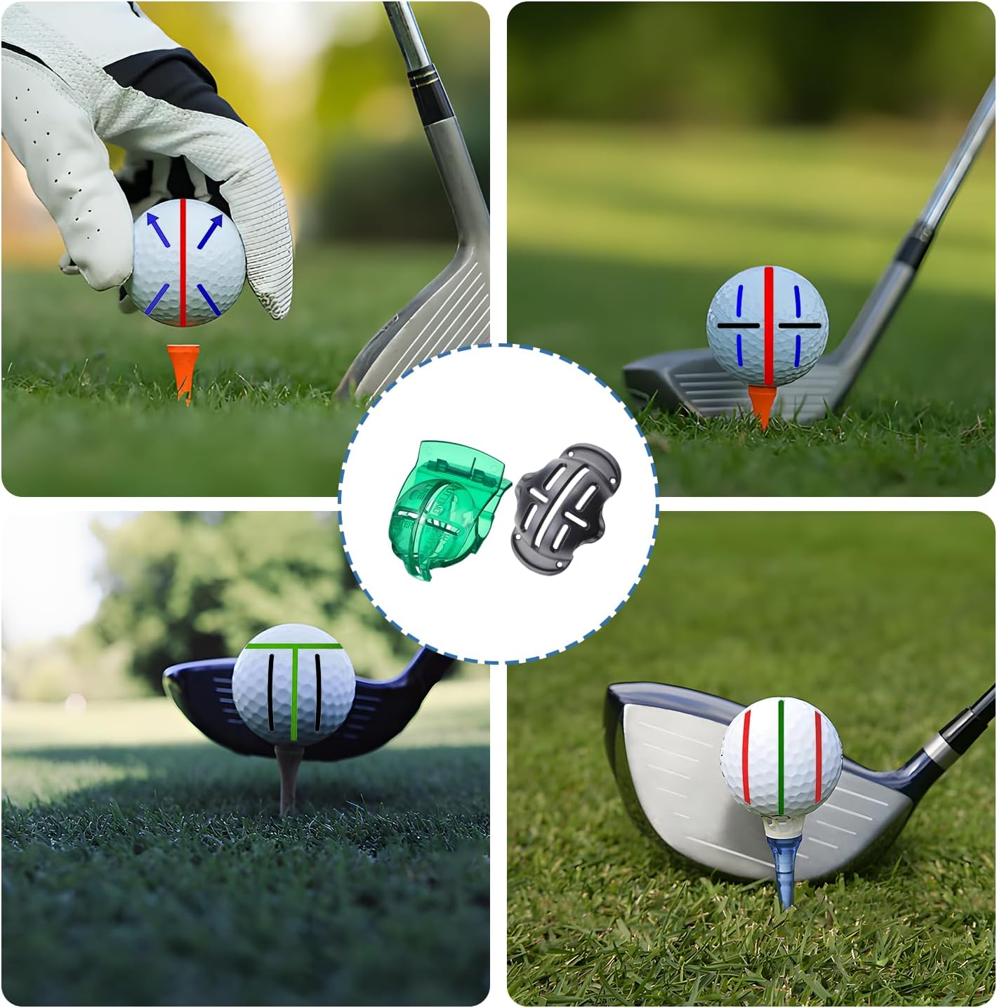 8 Pack Golf Ball Line Marker Tool,Golf Ball Stencil Alignment Kit,4 Golf Ball Marker Stencil and 4 Color Golf Ball Markers,Easy Ball ID &Putting Practice