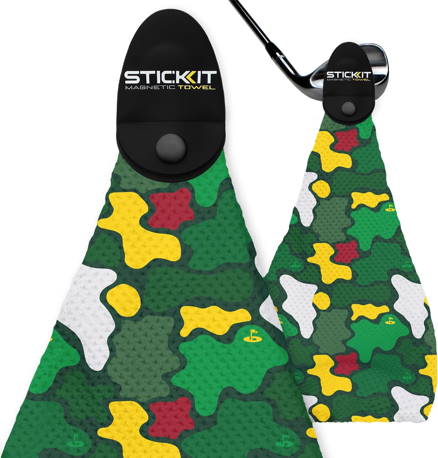 STICKIT Magnetic Golf Towel, Camo Augusta Green | Top-Tier Microfiber Golf Towel with Deep Waffle Pockets | Industrial Strength Magnet for Strong Hold to Golf Carts or Clubs | Golf Greens Camo