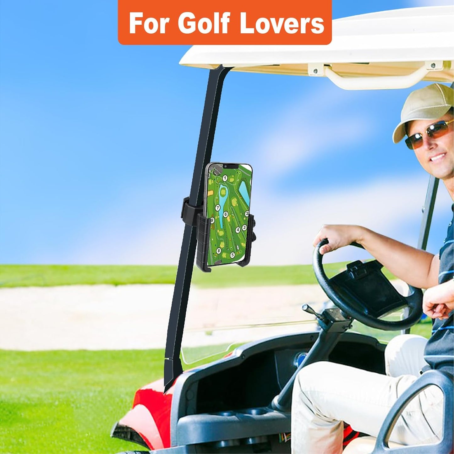 Golf Cart Phone Holder, Cell Phone Holder Mount Compatible with EZGO/Club Car/Yamaha, Universal Compatible with iPhone Galaxy Google Pixel, Golf Cart Accessories Fit for Smart Phones, Black