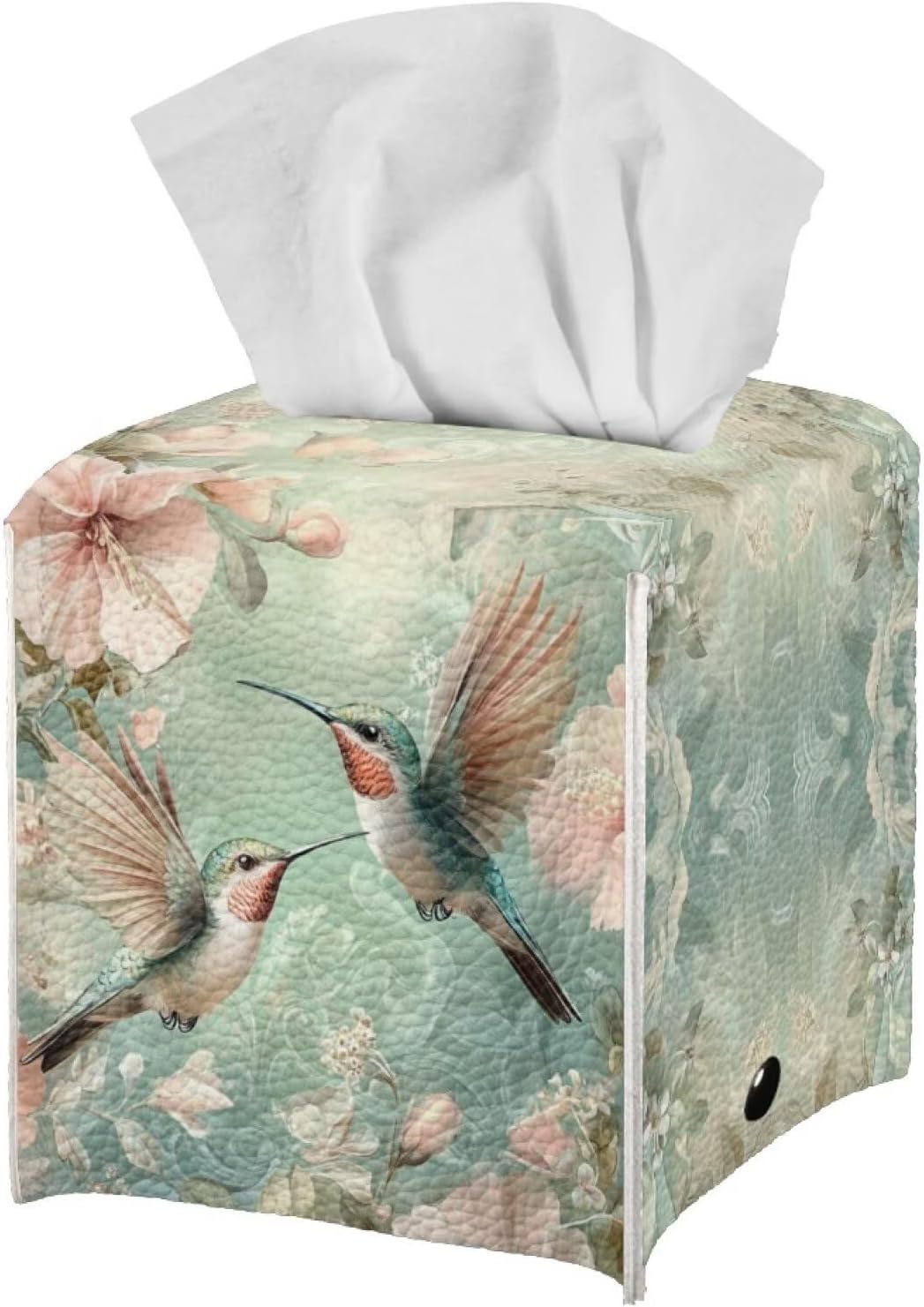 Square Tissue Box Cover PU Leather Tissue Box Holder 5x5x5 inch Waterproof Protective Cover for Modern Home Car Office Hotel Decor Hummingbird Pattern
