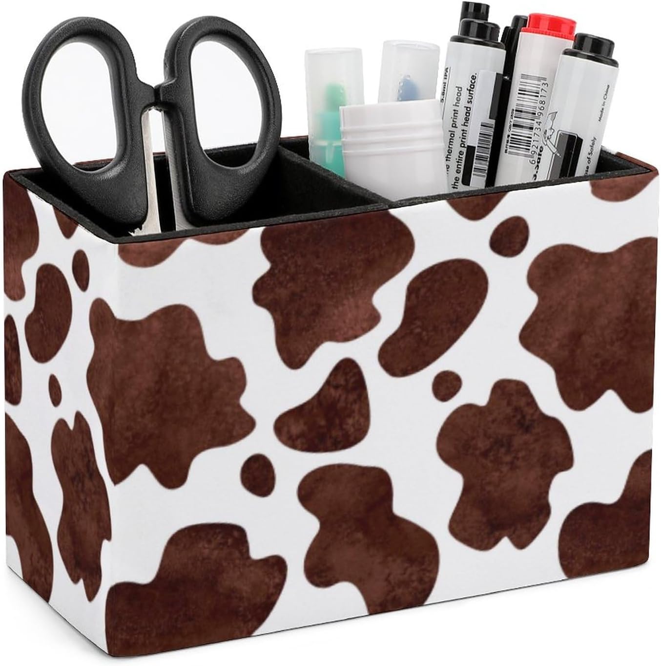 Pen Holder, Pencil Holder for Desk Organizer, Animal Print Cow Skin PU Leather Pencil Cups Desktop Stationery Storage Makeup Brush Holder Pen Organizer for Office Home