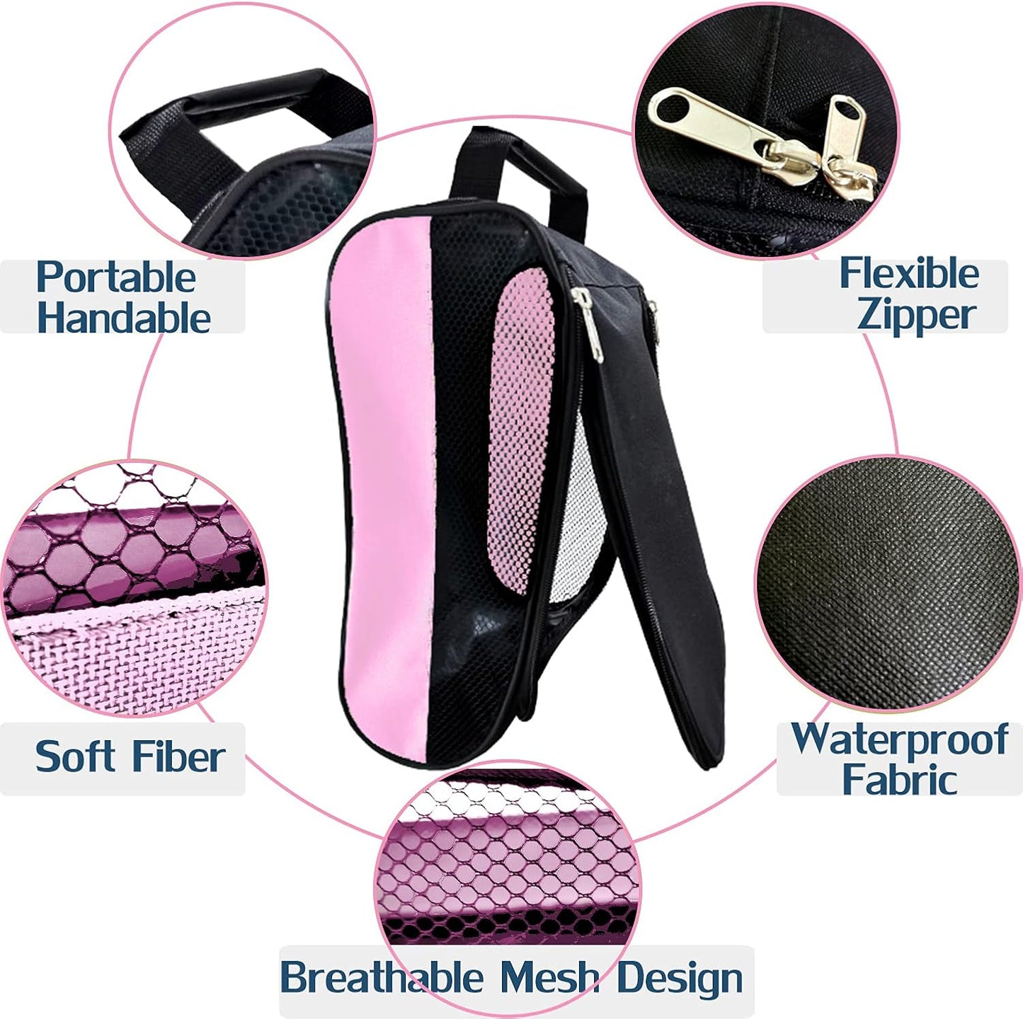 Golf Shoe Bag, Golf Shoes Bags Men/Women Outdoor Zippered Carrier Bags with Ventilation Sport Shoes Bag Travel Shoe Bags (Light Pink)