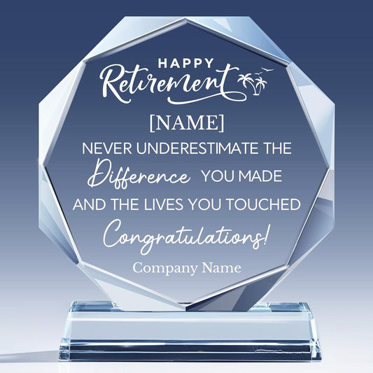 Personalized Crystal Trophy Award - Custom Plaque w/Engraved Text Logo - Employee Appreciation Gifts, Farewell Retirement Gifts - Custom Trophy and Employee Recognition Awards