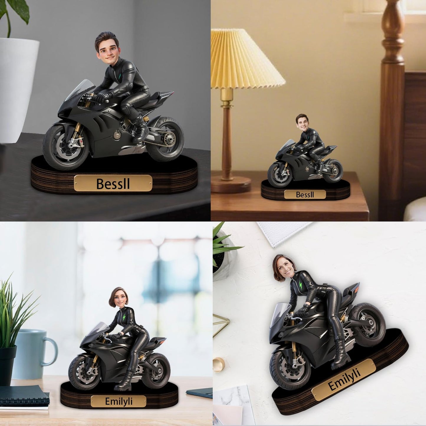 Personalized Motorcycle Cartoon Portrait Desktop Ornament Custom Name Unique Acrylic Desk Decor Gift For Husband Boyfriend Couple Birthday Xmas Anniversary (style 35)
