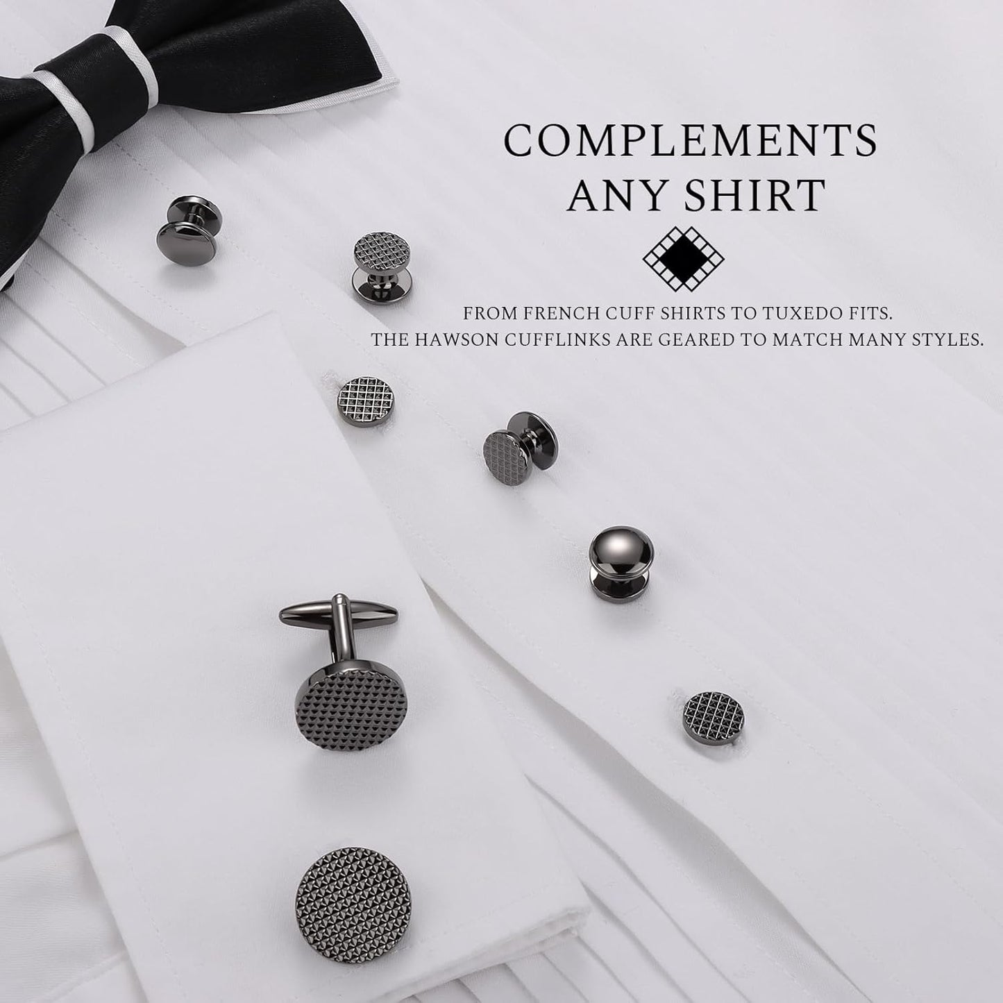 HAWSON Silver/Gold Cufflinks for Men with Tuxedo Shirt Studs,Men Accessories Jewelry with Gift Box,Gifts for Family,Best Friend on Wedding Business Birthday Anniversary