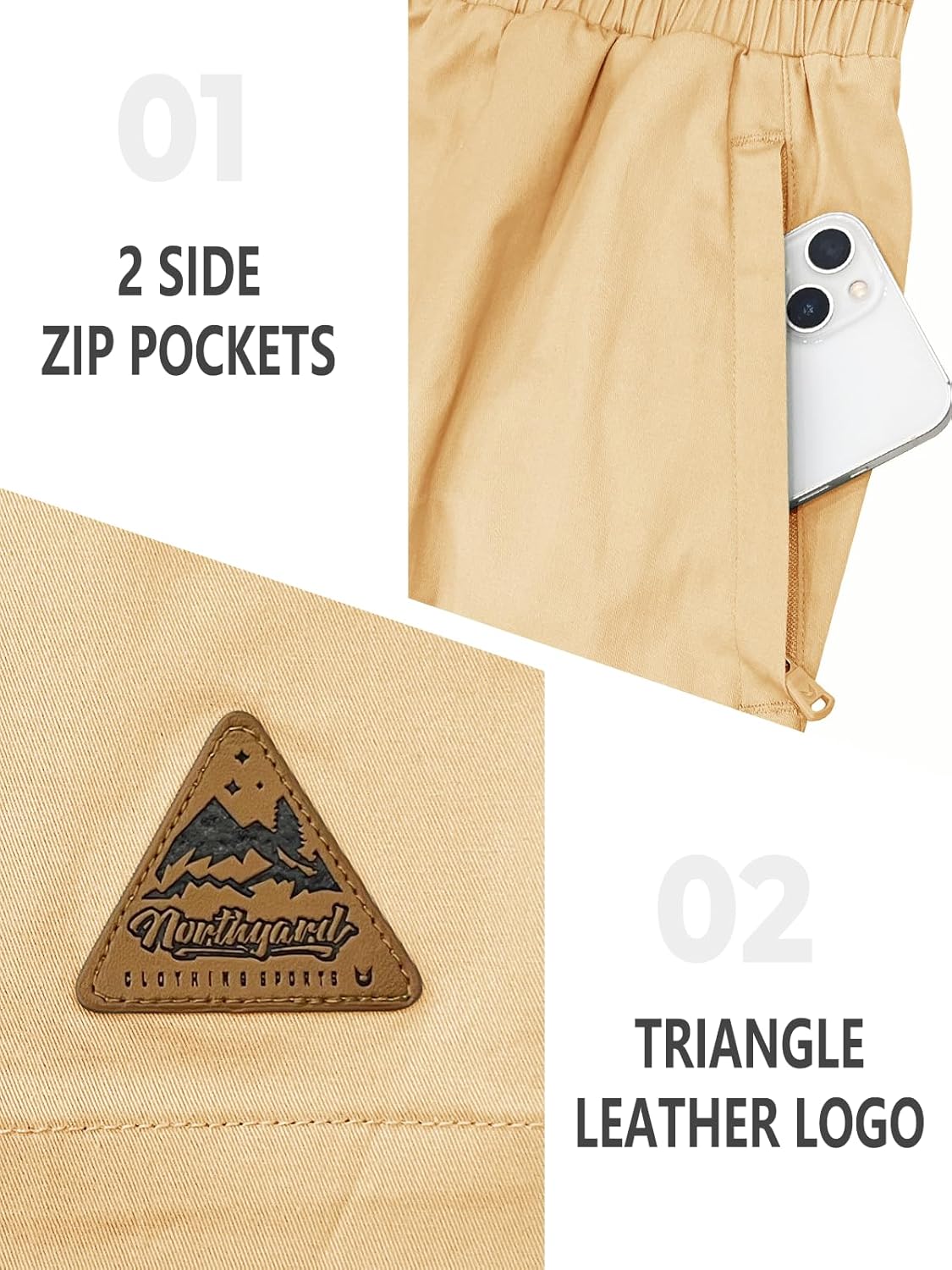 NORTHYARD Mens Casual Shorts-Cotton 9" Golf Hiking Drawstring Elastic Waist Work Shorts with Zipper Pockets