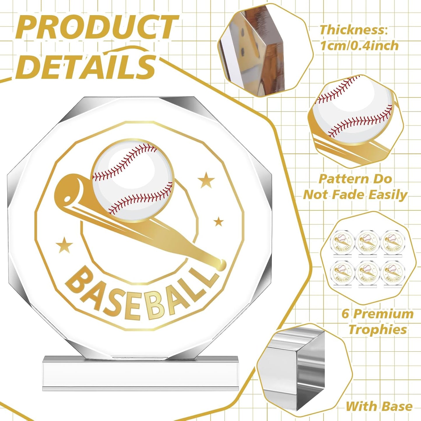 6 Pack Sports Trophy Acrylic Award Medals 4.72 x 4.72 Inch Sports Contest Trophies Bulk Plaques Team Prize Gift Trophies for Competition