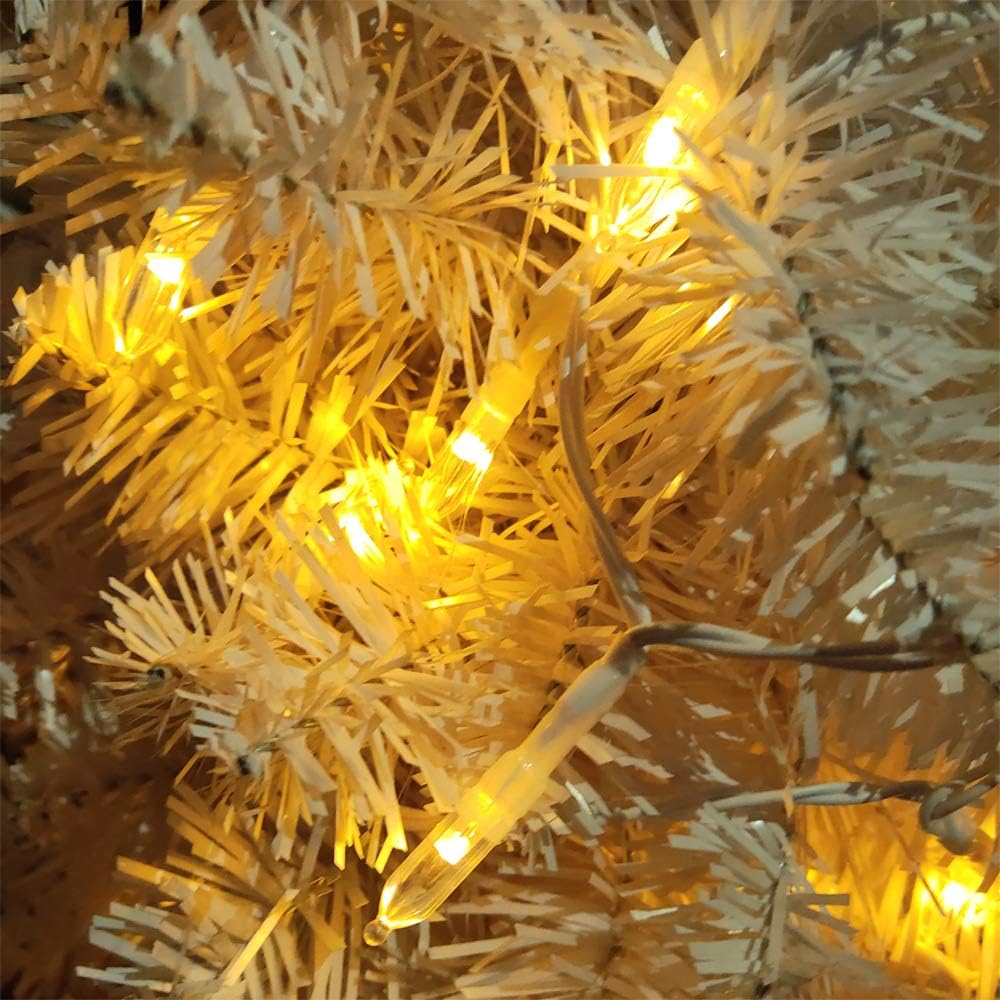 LED Mini Lights with Timer Christmas Lights 18ft 50 LED 8 Modes Battery Operated String Lights White Wire for Indoor Outdoor Wreath Wedding Party Garden Home Decor, Waterproof, Warm White